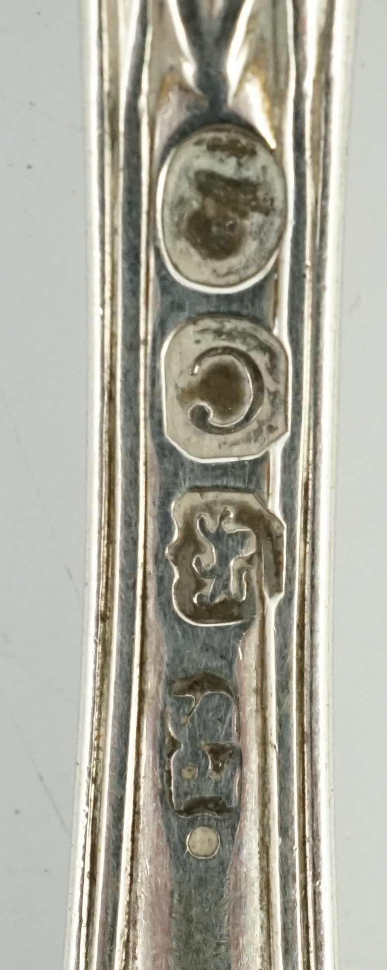 A set of three late George III Paul Storr silver Coburg pattern teaspoons